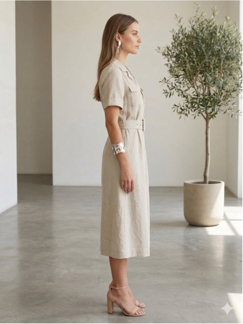 Tahari Linen Blend Belted Safari Midi Dress XS - Picture 2 of 11